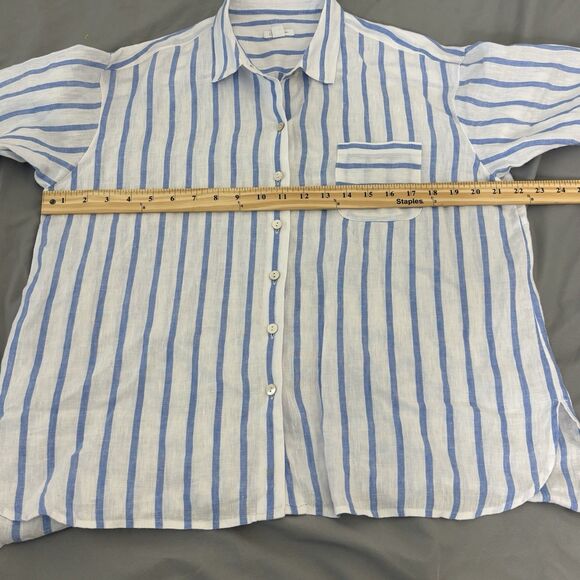 J Jill Shirt Womens Petite Medium Blue Striped Love Linen Button Long Sleeves - Picture 5 of 7